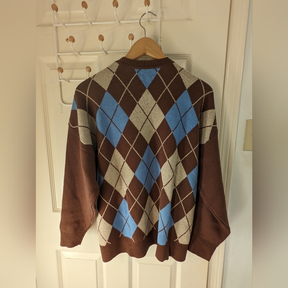 Aritzia Peggy Sweater - brown cognac blue argyle merino wool - Picture 2 of 7
